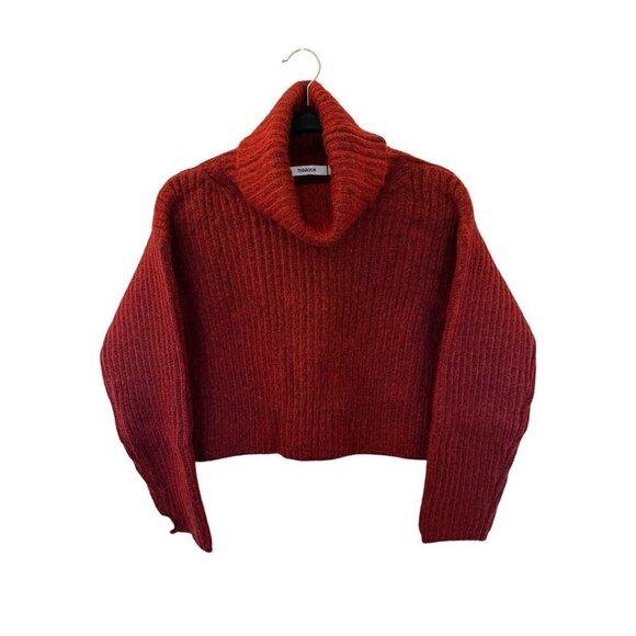 Thakoon Turtleneck Sweater Burgundy Size Small Alpaca Blend Cropped Ribbed - Picture 1 of 10